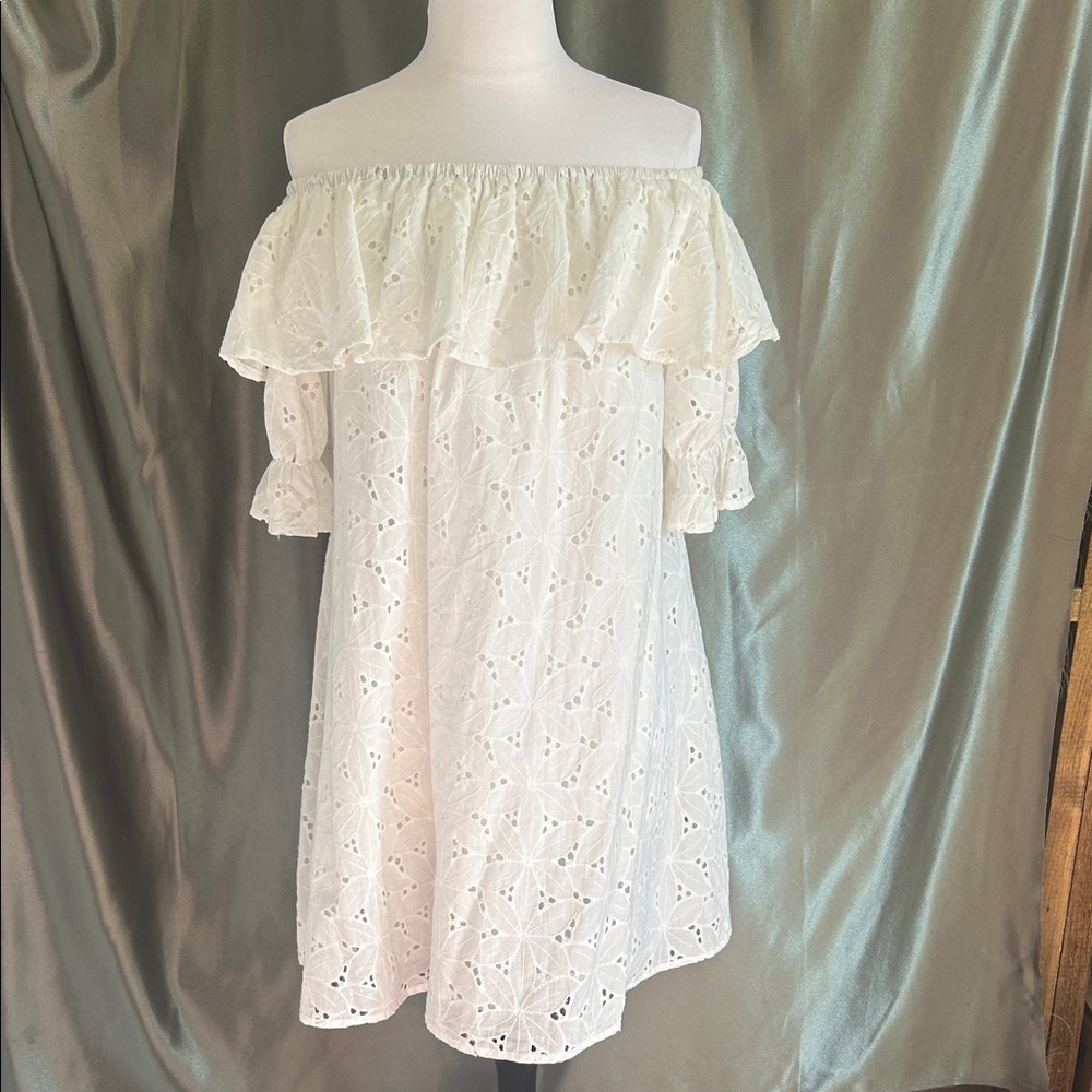 White Off-Shoulder Eyelet Dress
